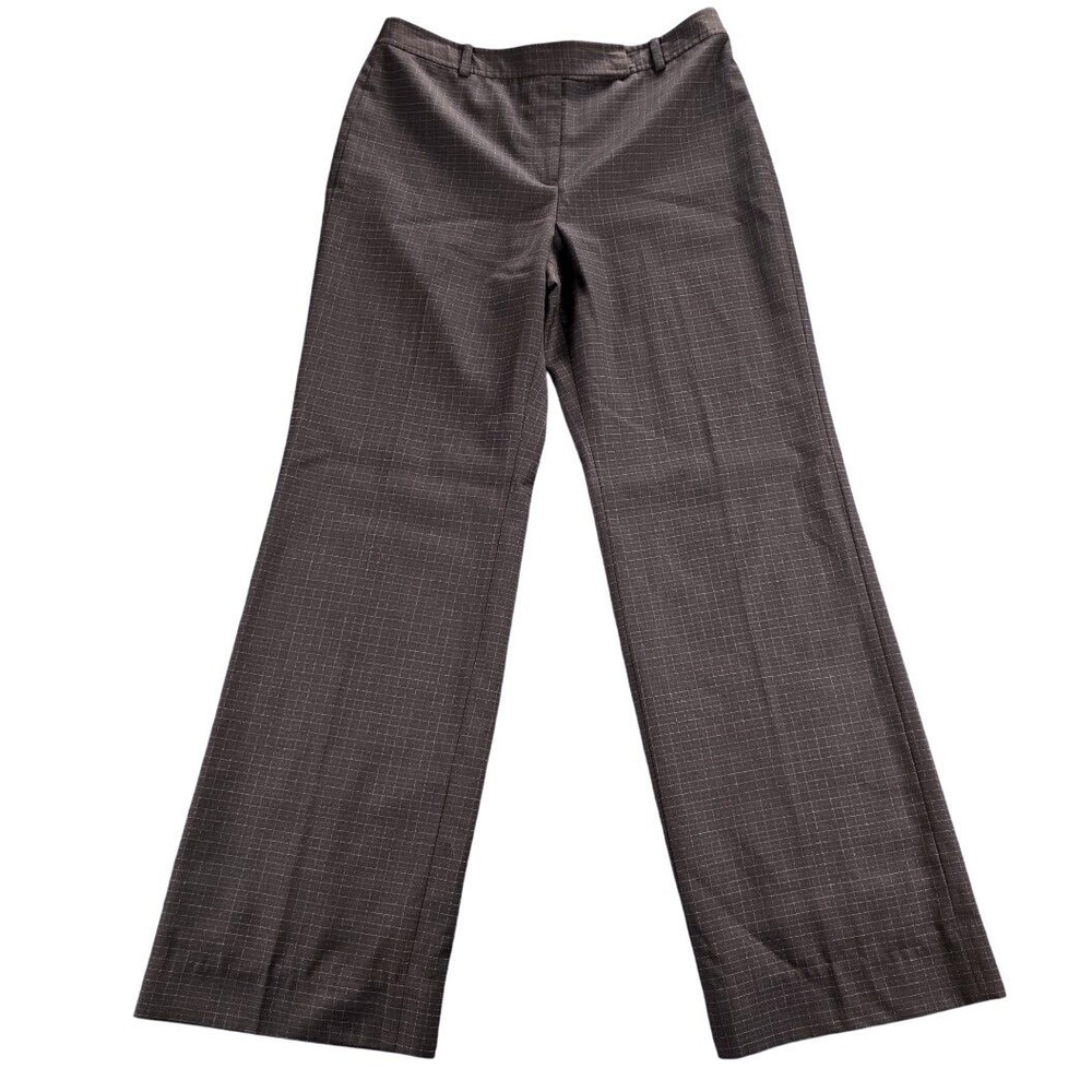 Ann Taylor LOFT Laura Pants Womens 8 Brown Excellent Wool Blend Windowpane Plaid - Picture 2 of 9